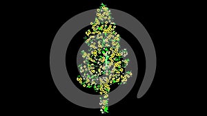 Beautiful illustration of Christmas tree with yellow flowers and green leaves on plain black background