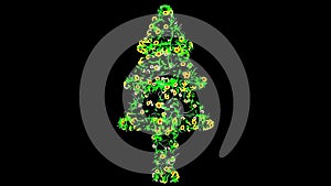 Beautiful illustration of Christmas tree with yellow flowers and green leaves on plain black background