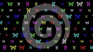 Beautiful illustration of colorful butterflies pattern on plain black background