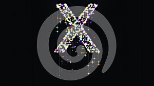 Beautiful illustration of English alphabet X with colorful glitter sparkles on plain black background