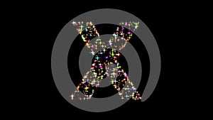 Beautiful illustration of English alphabet X with colorful glitters on plain black background