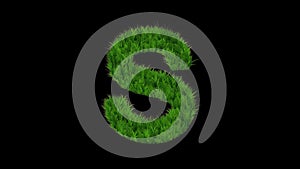 Beautiful illustration of English alphabet S with green grass on plain black background