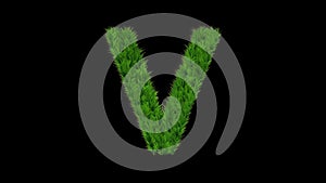 Beautiful illustration of English alphabet V with green grass on plain black background