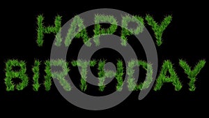 Beautiful illustration of Happy Birthday text with green grass effect on plain black background