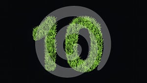 Beautiful illustration of number 10 with green grass effect on plain black background