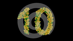 Beautiful illustration of number 10 with yellow flowers and green leaves on plain black background