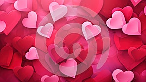 Beautiful illustration of pink hearts background. Ai generative