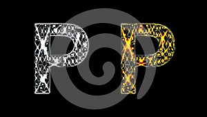 Beautiful illustration of silver and golden English alphabet P on plain black background