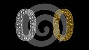 Beautiful illustration of silver and golden number 0 on plain black background