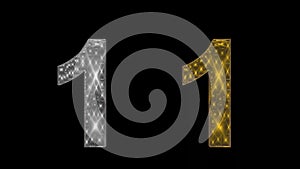 Beautiful illustration of silver and golden number 1 on a plain black background