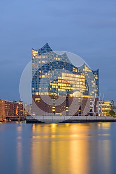 Beautiful iluminated Hamburg Elbphilharmonie at Night, Germany