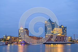 Beautiful iluminated Hamburg Elbphilharmonie at Night, Germany