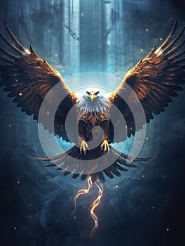 A beautiful image of a dream eagle in a powerful magickal backround.Generative AI