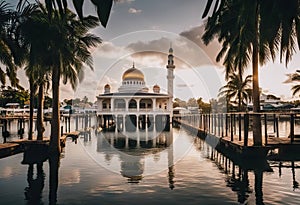 beautiful image of iconic floating mosque in Terengganu, Malaysia