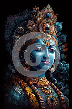 beautiful image of lord krishna on black background generative AI