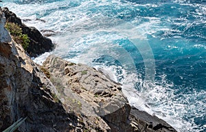 Beautiful Image Of Ocean Waves Rolling And Breaking On Sharp Cliffs And Rocks