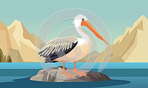 Beautiful Image of A Pelican Sit On Rock