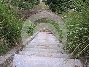 Beautiful image of stairs going down in river sarayu gonda utter pradesh india