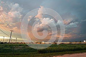 Beautiful image of thunderstorm in Nebraska panhandle which is illuminated by the last rays of the sun