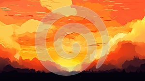 a beautiful impressionist simple anime landscape illustration of the sunset, oil painting style, ai generated image
