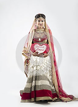 Beautiful Indian Bride on gray background