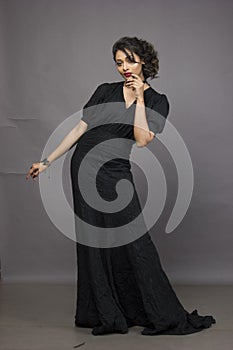 Beautiful indian female model in a beautiful black gown