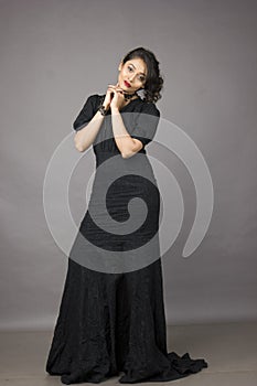 Beautiful indian female model in a beautiful black gown