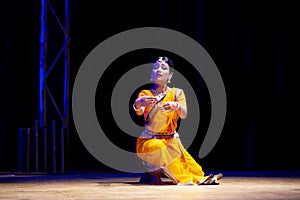 Beautiful indian girl dancer of Indian classical dance Odissi. Culture and traditions of India.