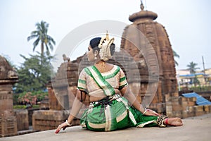 Beautiful indian girl dancer of Indian classical dance Odissi traditionally dressed in sari.incredable india