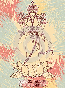 Beautiful indian goddess Lakshmi in lotus