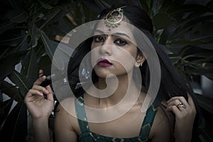 A beautiful Indian lady`s portrait during Diwali festival photo