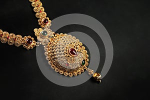 Indian Traditional Gold Necklace with Gemstones