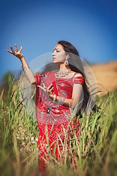 Beautiful Indian woman bellydancer. Arabian bride.