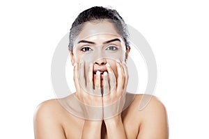 Beautiful Indian woman isolated over white background