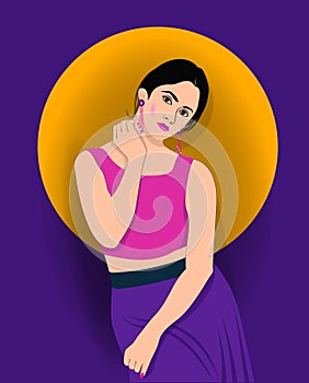 Beautiful Indian young Pretty Women Portrait Vector Artwork illustration
