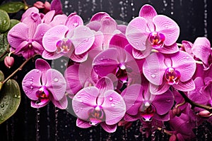 Beautiful indoor phalaenopsis orchid graces the space with its exotic pink blooms