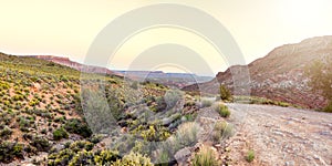 Beautiful, Inhospitable Landscape on the Border of Utah and Arizona, a Trail with Mesas