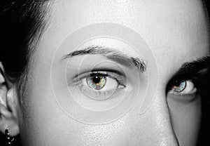 A beautiful insightful look girl`s eye. Close up shot.