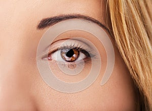 A beautiful insightful look woman`s eye.