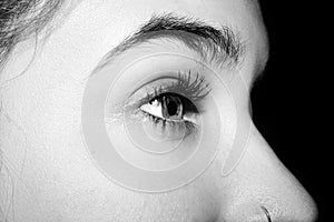 A beautiful insightful look woman`s eye. Close up shot.