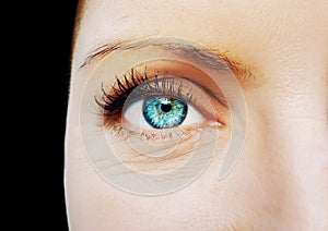 A beautiful insightful look woman`s eye. Close up shot.