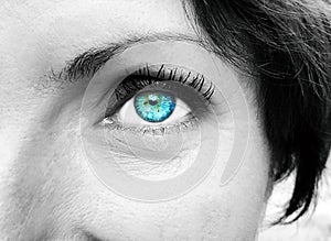 A beautiful insightful look woman`s eye. Close up shot.