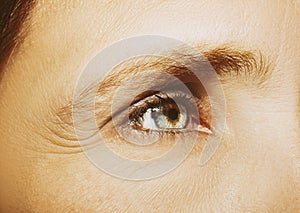 A beautiful insightful look woman`s eye. Close up shot.