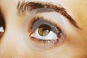 A beautiful insightful look woman`s eye. Close up shot.