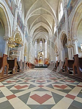 Beautiful interior of Church of the Sacred Heart of Jesus Herz Jesu Kirche, designed in the