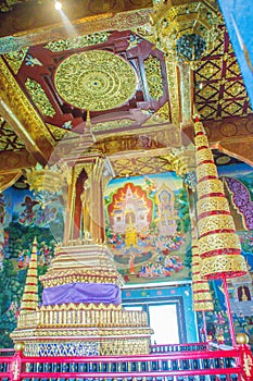 Beautiful interior inside the Chiang Mai City Pillar or Sao Inthakhin located at Wat Chedi Luang in Chiang Mai, Thailand.