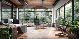 Beautiful Interior of modern office or home in forest