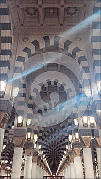 The Beautiful Interior of mosque Nabawi in Al Madinah, photo