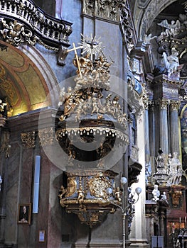 The beautiful interior of St. Peter`s Church Peterskirche , a Baroque Roman Catholic parish church in Vienna, Austria. Inspired b