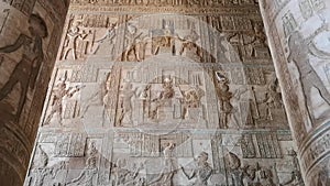 Beautiful interior of the Temple of Dendera or the Temple of Hathor. Egypt, Dendera, Ancient Egyptian temple near the city of Ken.